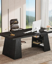 63-Inch Executive Desk, Modern Large Office Computer Desk With Double Pedestal And Storage Shelves, Simple Writing Conference Table