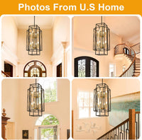 8-Light Lantern Tiered Pendant Light Fixtures, No Assembly Required Farmhouse Chandelier for Entryway, Large Chandeliers for High Ceilings, Modern Hanging Light Fixture for Foyer, Staircase
