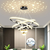 Modern Living Room Ring Chandelier with Moon Stars Creative Black/Gold Ring Circle LED Chandelier Light for Bedroom Dining Room