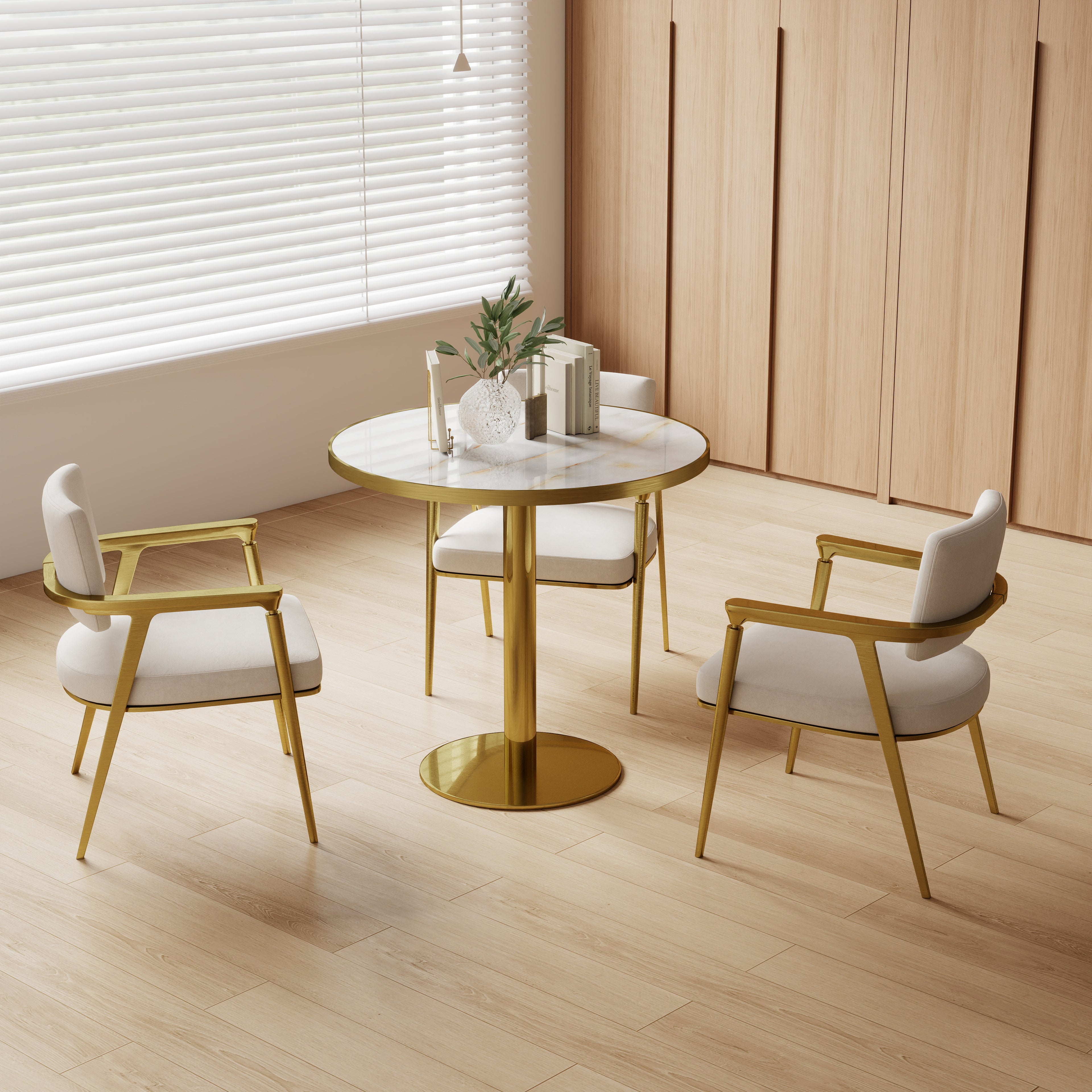 Round Modern Dinning Table 31.5 Inches Bistro Table Tulip Table With Faux Marble Top,Easy Assemble,Sturdy Metal Frame Diameter