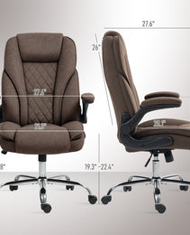 Executive Office Chair, Desk Chair with Flip-up Armrest, Diamond Fabric Computer Chair for Home Office, Dark Brown