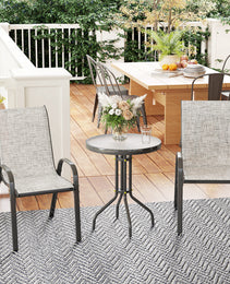 3 Pieces Bistro Set, Small Patio Furniture Set with Stackable Chairs and Glass Table for Backyard, Balcony, Gray