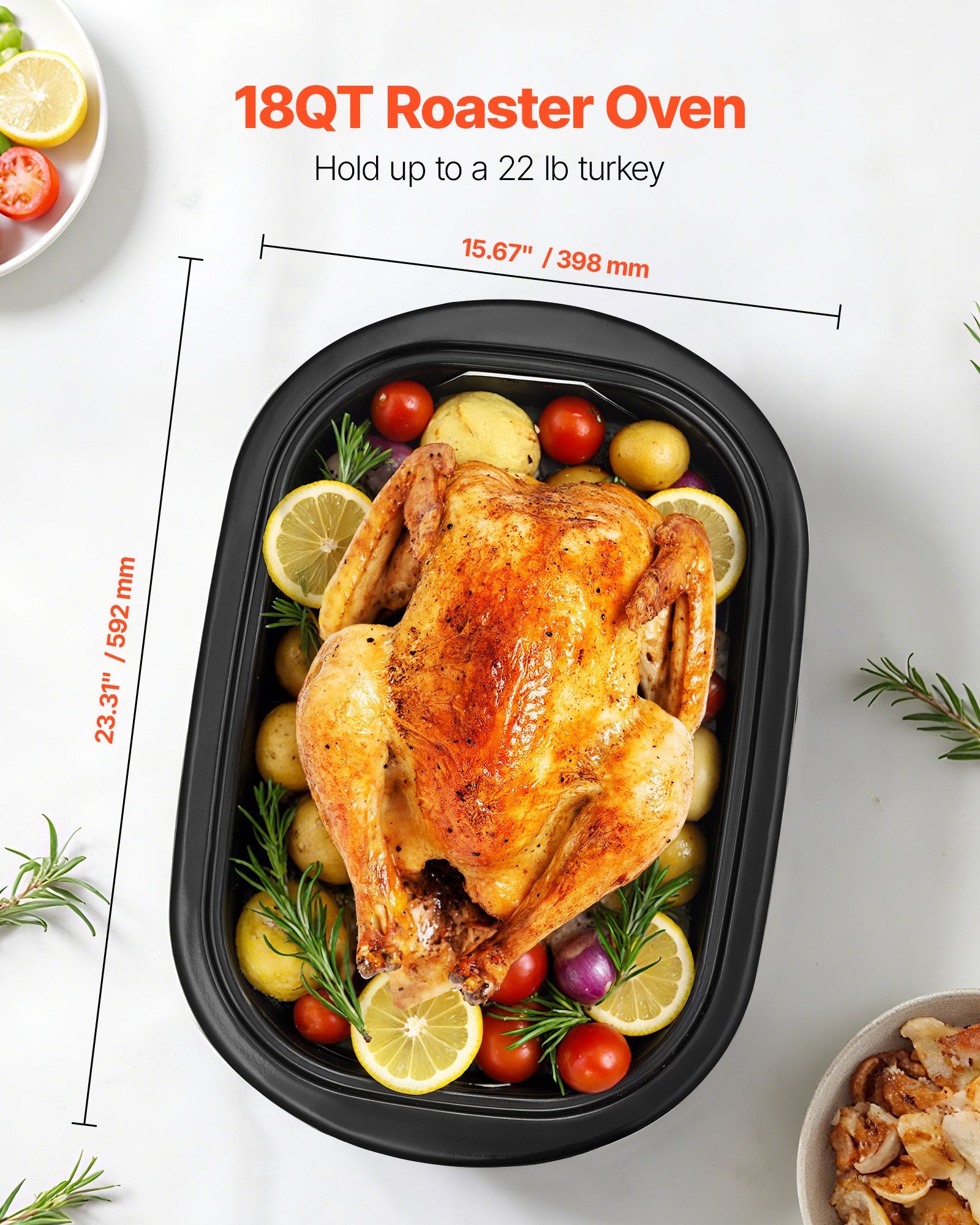 Quart Electric Roaster Oven – 1450W Self-Basting Turkey Roaster with Defrost & Warm Settings