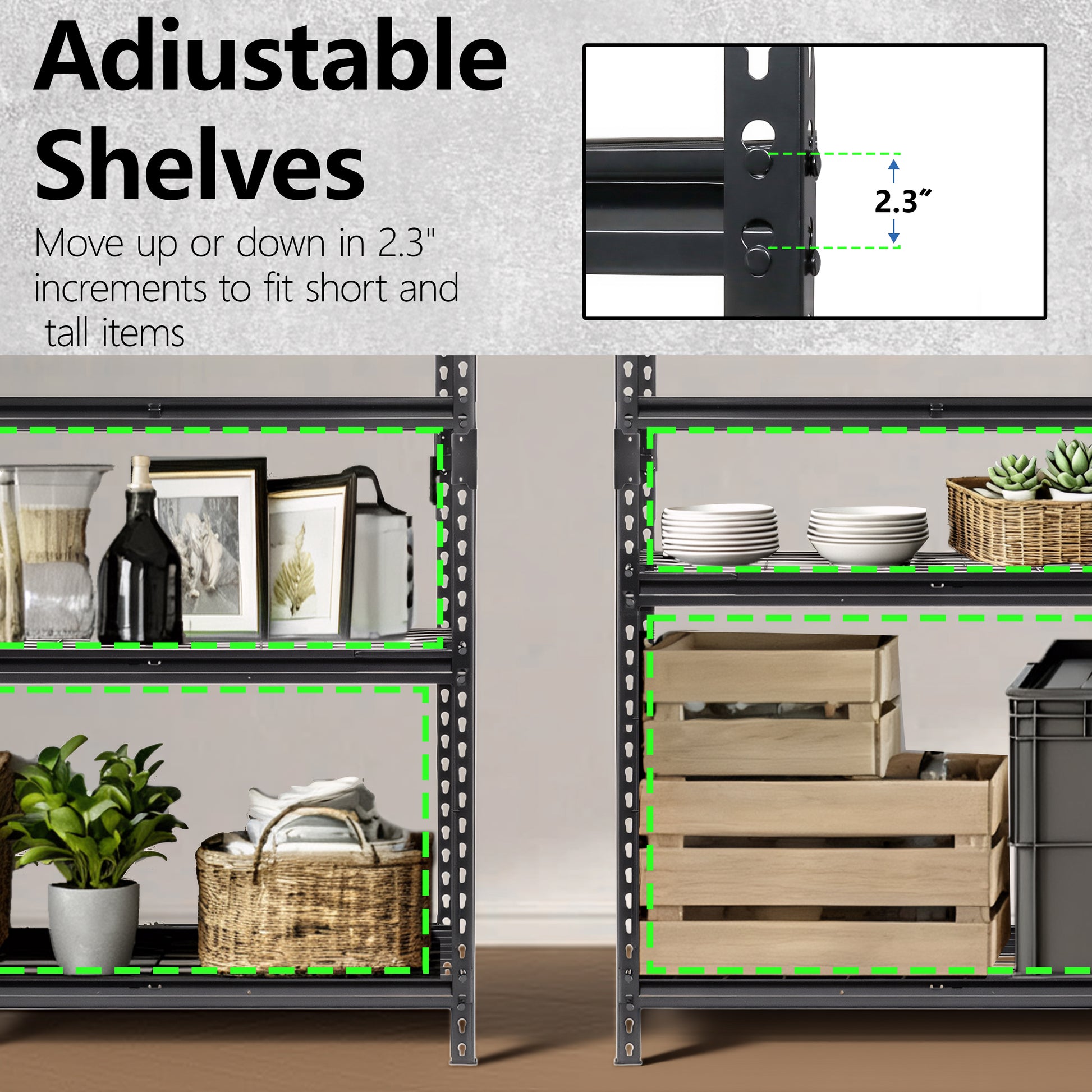 5-Tier Heavy Duty Metal Shelving Unit, 48W X 24D X72H, Adiustable Storage Rack, Boltless Assembly, 4000 Lbs Total Load Capacity, For Garage,Basement,Warehouse.Workshop, Black