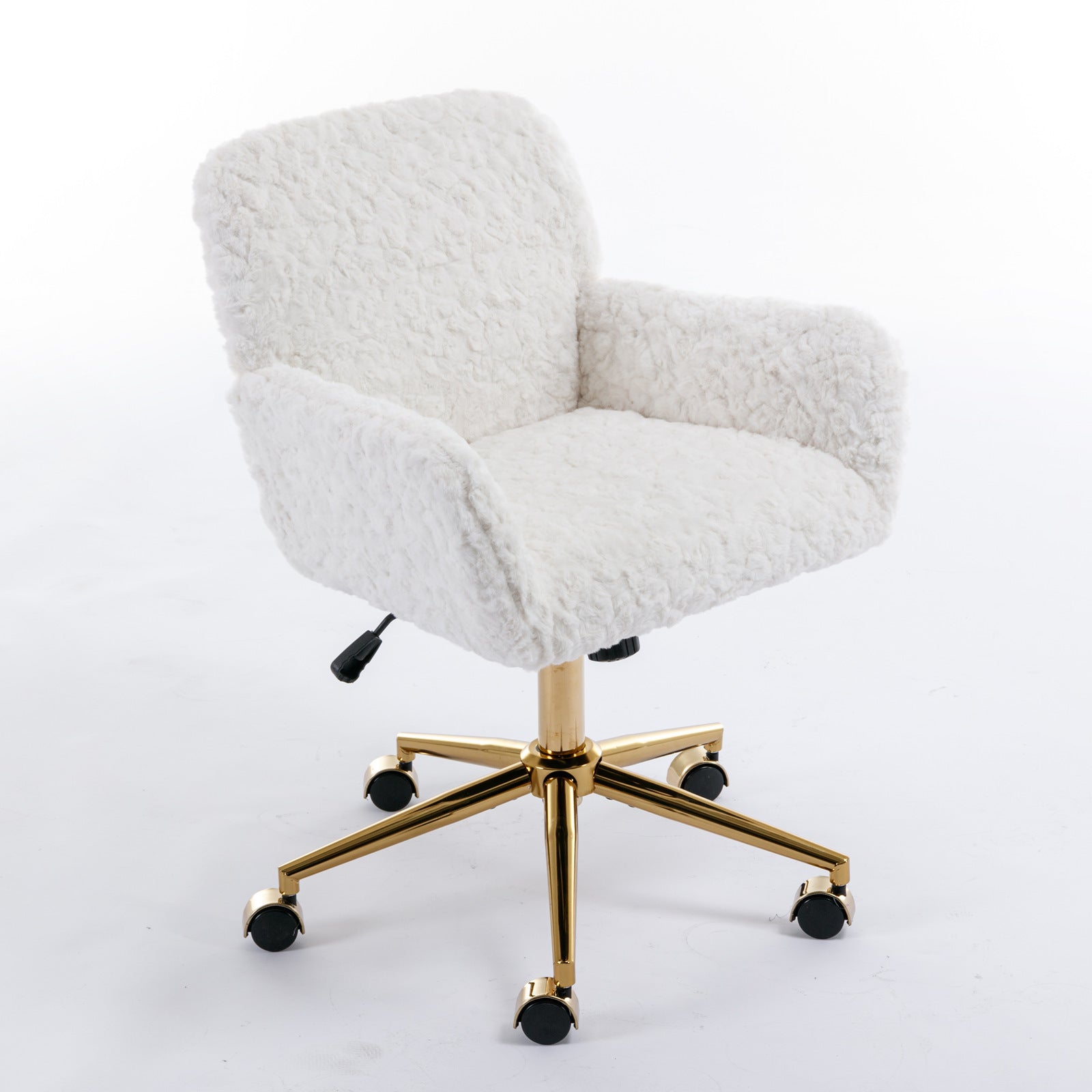 A&A Furniture Office Chair,Artificial Rabbit Hair Home Office Chair With Golden Metal Base,Adjustable Desk Chair Swivel Office Chair,Vanity Chair Beige