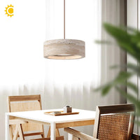 Wabi Sabi Cave Natural Stone Pendant Lamp Travertine Stone Round LED Dining Room Chandelier Adjustable Hanging for Kitchen Islan