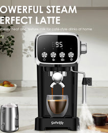 20 BAR Slim Espresso Machine With Milk Frother, Cup Warmer, 43 OZ Detachable Tank, For Espresso, Americano, Latte, Space-Saving, Screen Button, Black, Amazon Resale Prohibited
