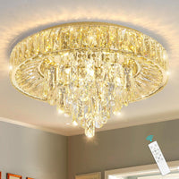 23.6" Modern Crystal Chandeliers LED Dimmable Flush Mount Ceiling Chandeliers for Living Room Entrance Foyer Bedroom Silver