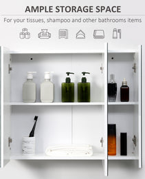 Wall Mounted Mirror Cabinet, Bathroom Medicine Cabinet with Mirror, 3 Doors and Adjustable Shelves, White