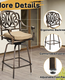 2pcs Bronze Color, Beige Cushion, Cast Aluminum Bar Stool