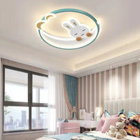 Cartoon Pink Rabbit Moon Chandeliers Kids Room Ceiling Lamp Pink Pretty Babys Girls Room Light Ceiling  RC Dimmable
