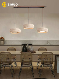 Wabi Sabi Cave Natural Stone Pendant Lamp Travertine Stone Round LED Dining Room Chandelier Adjustable Hanging for Kitchen Islan