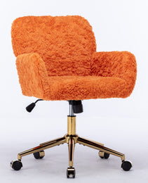 AA Furniture Office Chair,Artificial Rabbit Hair Home Office Chair With Golden Metal Base,Adjustable Desk Chair Swivel Office Chair,Vanity Chair Orange
