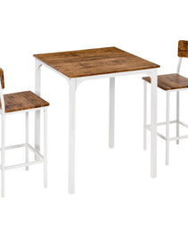 3 Piece Industrial Counter Height Dining Table Set, Bar Table & Chairs with Steel Legs & Footrests, White