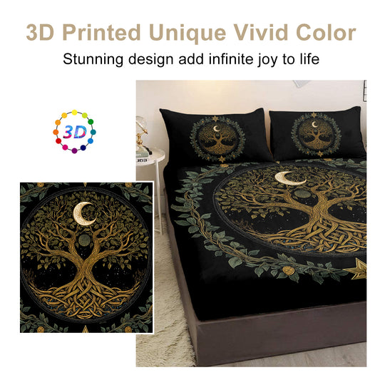 3pcs Tree Of Life Minimalist Comfort Series Bed Fitted Sheet And Two Pillowcases Bedding For All Seasons Use