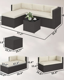 3 Piece Patio Furniture Set, Wicker Outdoor Patio Conversation Furniture Set with Cushions, Glass Top Table, Beige