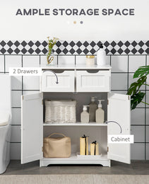 Freestanding Bathroom Storage Cabinet, Floor Cabinet with 2 Drawers, Adjustable Shelf, for Bathroom, Living Room or Entryway, White