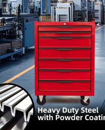 7-Drawer Rolling Tool Chest Cabinet, Large Capacity Metal Tool Box With Wheels And Cylinder Locking, Roll Around Storage Organizer Tool Cart For Garage, Warehouse, Work Shop - Red