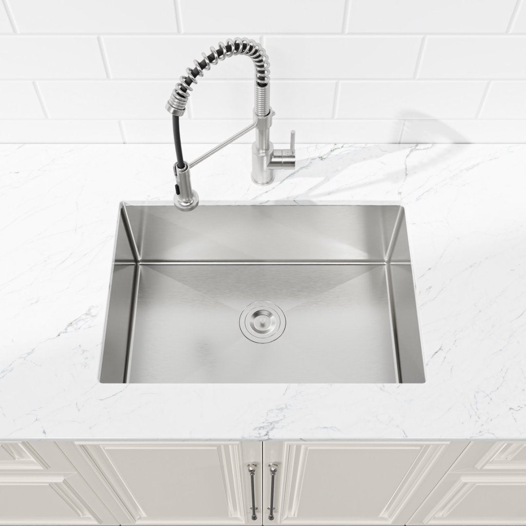 Stainless Steel Kitchen Sink, Single Bowl, Undermount Handmade Sink In Brushed Nickel, With US Standard Drain And Hook, LS-SSBR06