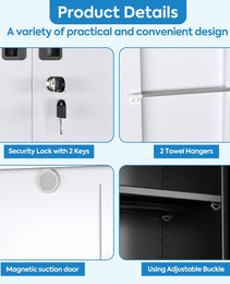 Broom Closet Storage Cabinet With Wheels And Pegboard,Metal Garage Storage Cabinet With Lockable And Magnetic Doors,Adjustable Shelves For Garage Home Office,Required Assembly,Black And White