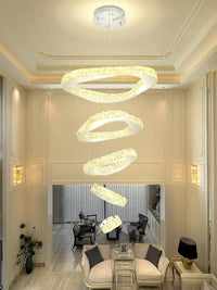 Large Modern Chandelier 5 Ring Chandeliers for High Ceiling Dimmable Black Chandelier High Ceiling Foyer Chandeliers for Living Room Dining Room Staircase