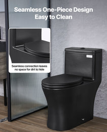 One-Piece Elongated Toilet – Vortex Dual Flush 1.0/1.28 GPF, Skirted Easy-Clean Design, Standard Height (Matte Black, 12" Rough-In)
