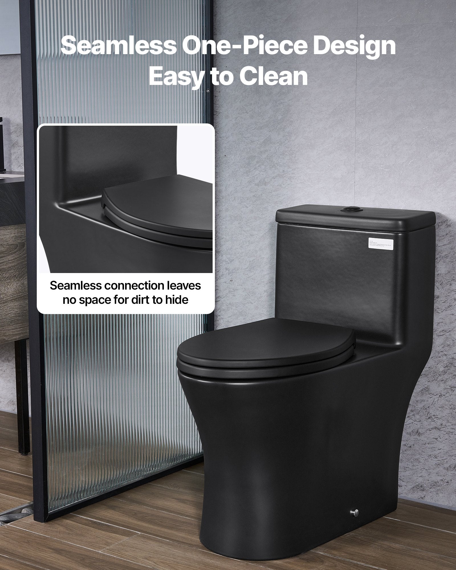 One-Piece Elongated Toilet – Vortex Dual Flush 1.0/1.28 GPF, Skirted Easy-Clean Design, Standard Height (Matte Black, 12" Rough-In)
