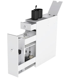 Bathroom Floor Organizer, Freestanding Space-saving Narrow Storage Cabinet, Bathtub Toilet Paper Holder With Drawers, White.
