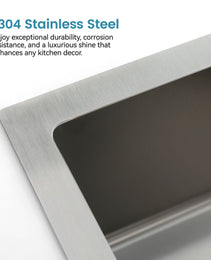 Stainless Steel Kitchen Sink, Single Bowl, Undermount Handmade Sink In Brushed Nickel, With US Standard Drain And Hook, LS-SSBR06