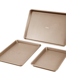 Baking Pan Set 3-Piece Nonstick Carbon Steel Bakeware Set With Silicone Handle