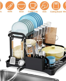 2-Tier Dish Drying Rack For Kitchen Counter Space Saving Rustproof Dish Rack With Drainboard Detachable Kitchen Drainer Organizer Set