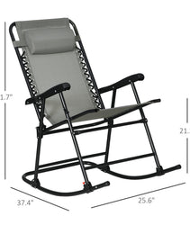 Outdoor Rocking Chair Set of 2, Patio Folding Lawn Rocker Set with Headrests for Yard, Patio, Deck, Backyard, Gray