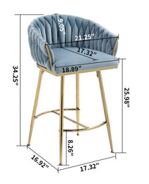 26 Counter Height Bar Stools Velvet Kitchen Island Counter Bar Stool With Hand- Wave Back,golden Chromed Base And Footrest