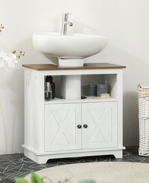 Modern Farmhouse Bathroom Sink Cabinet, Pedestal Sink Storage Cabinet with Double Doors and Shelves, White