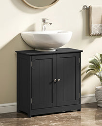Pedestal Sink Storage Cabinet, Bathroom Sink Cabinet With U-Shape Cut-Out And Adjustable Shelf, Black