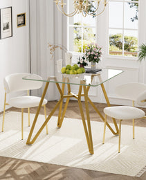 35.4-inch Square Tempered Glass Dining Table, Suitable For 2-4 People, Space-saving Small Kitchen Dining Table, Equipped With Sturdy Metal Table Legs,suitable For Dining Room, Living Room,Gold