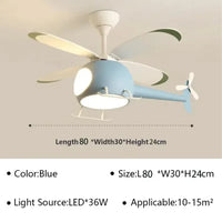 Blue Pink Airplane Children's Room Ceiling Fan Lamp Modern Colorful Helicopter Kids Bedroom Chandelier Cartoon Ceiling Light LED