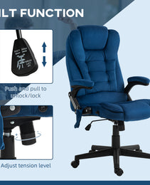 6 Point Executive Office Chair with Heat, Velvet High Back Vibrating Massage Office Chair, Drak Blue