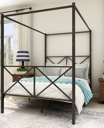 Metal Canopy Bed Frame, Platform Bed Frame With X Shaped Frame Full Black
