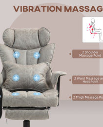 400LBS Big and Tall Office Chair, Massage Office Chair with Footrest, Lumbar Support and Reclining Function, Gray
