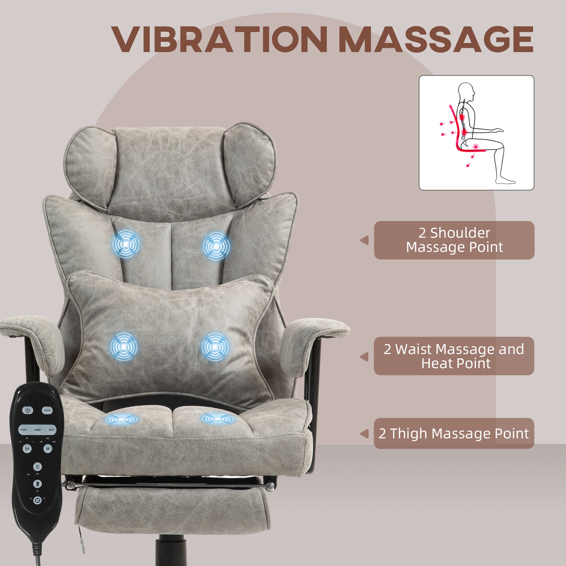 400LBS Big and Tall Office Chair, Massage Office Chair with Footrest, Lumbar Support and Reclining Function, Gray