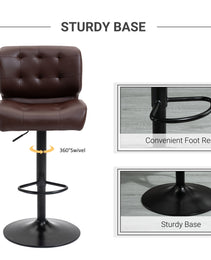Bar Height Bar Stools Set of 2 with Adjustable Seat, Adjustable Swivel Barstools with Thick Padded Cushion and Metal Footrest for Home Bar, Brown