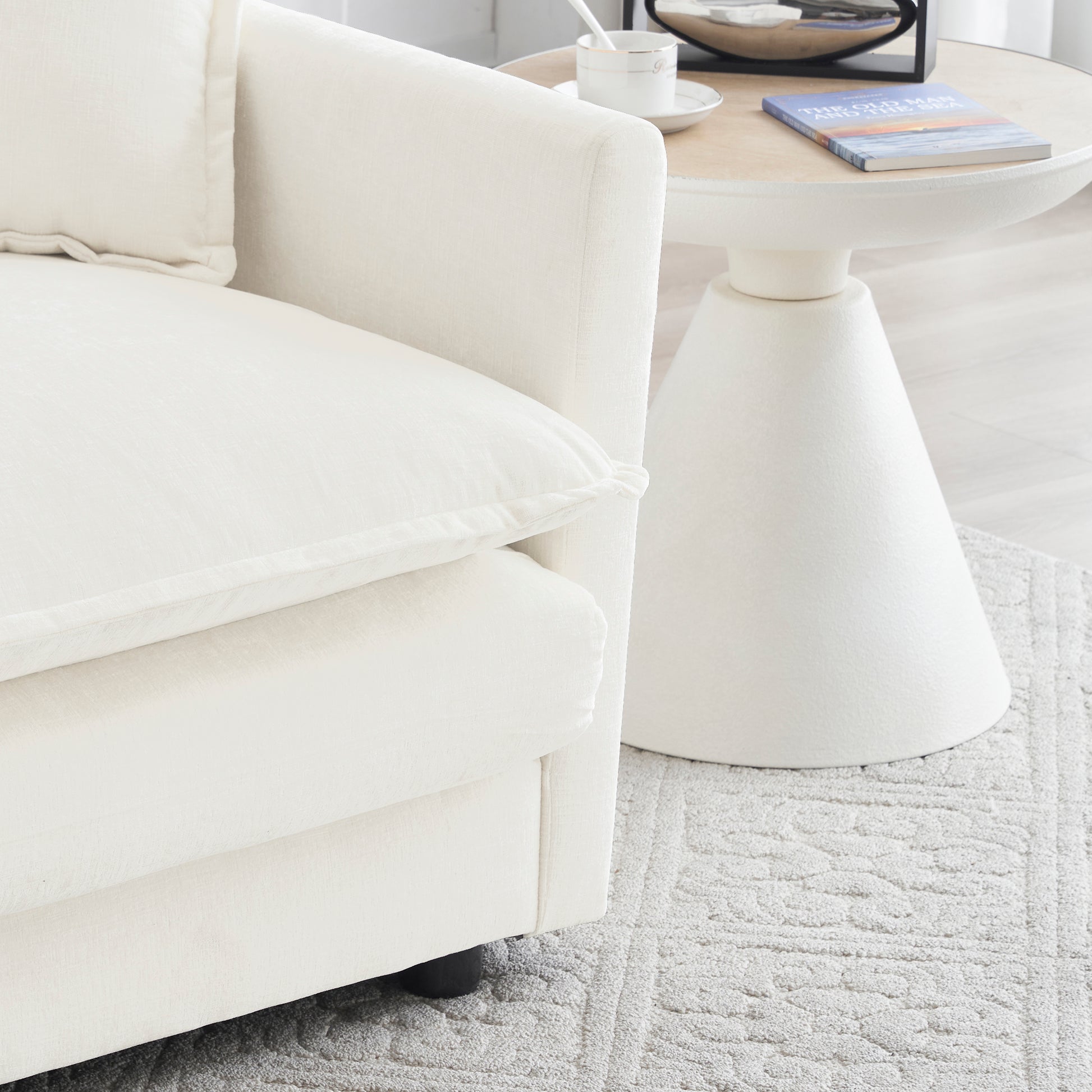 2 Seater Loveseat And Chair Set, 2 Piece Sofa & Chair Set, Loveseat And Accent Chair , 2-Piece Upholstered Chenille Sofa Living Room Couch Furniture1-2 Seat  ,White Chenille