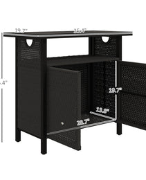 Outdoor Pool Towel Storage Cabinet Organizer, Outdoor Bar Table With Shelf And Cabinet, Pool Towel Holder Pool Valet With Weather-Resistant PE Rattan And Steel Frame, Espresso