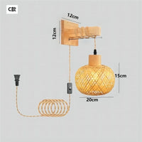 Bamboo Lantern Wall Lamp Natural Rattan Wicker E27 Chandeliers Hand-Woven Bamboo Room Decor Lampshades Wall Light Fixtures