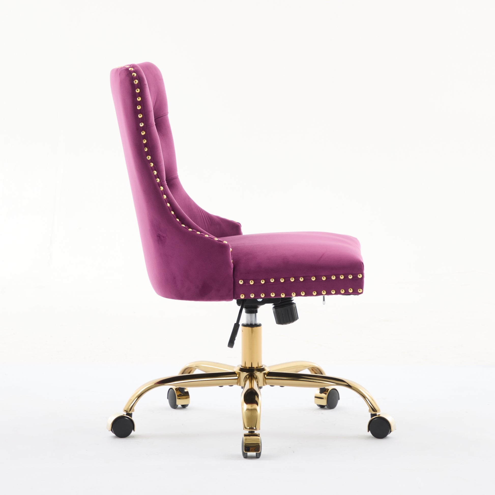 A&A Furniture Office Chair,Modern Velvet Upholstered Tufted Button Home Office Chair With Golden Metal Base,Adjustable Desk Chair Swivel Office Chair Purple