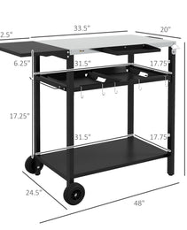 2-Tier Shelf Outdoor Bar Cart, Stainless Steel Tabletop Patio Serving Cart with Accessories for Poolside, Garden, Black
