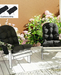 Outdoor Adirondack Chair Cushions Set of 2, Tufted High Back Patio Chair Cushions, Black