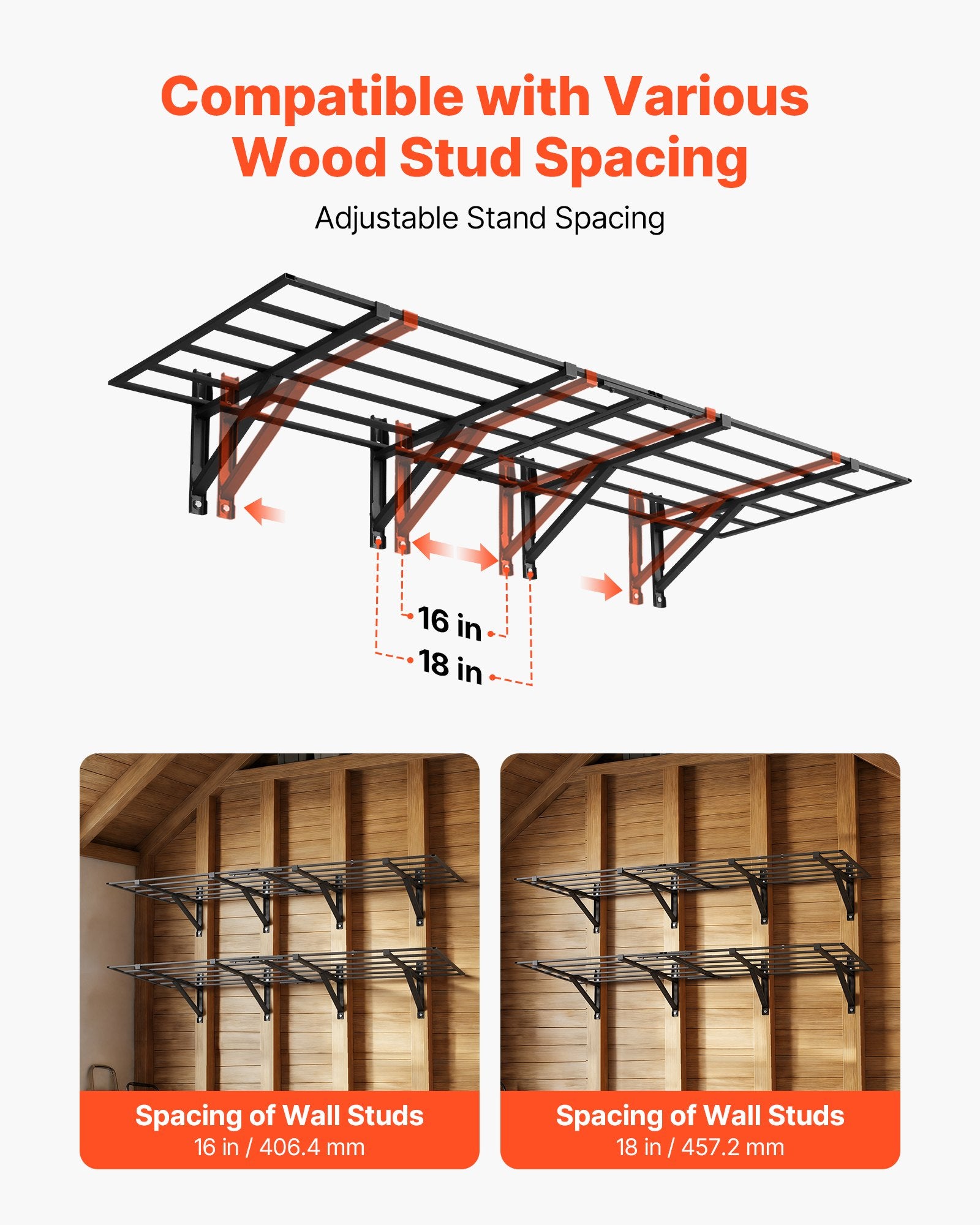 2-Tier Heavy Duty Wall Garage Shelving, 4 Pack 2 X 3 Ft Steel Wall Mounted Shelving Unit, 24 X 72 Inch Per Shelf Floating Storage Metal Rack For Garage, 1600 Lbs Total Weight Capacity, Black