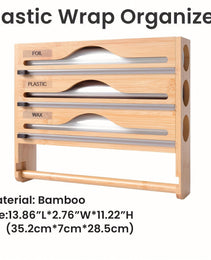 Bamboo Plastic Wrap Cutter With Paper Towel Holder Kitchen Wall-mounted Tinfoil Cutter With Three-grid Cutter And Paper Towel Storage Rack